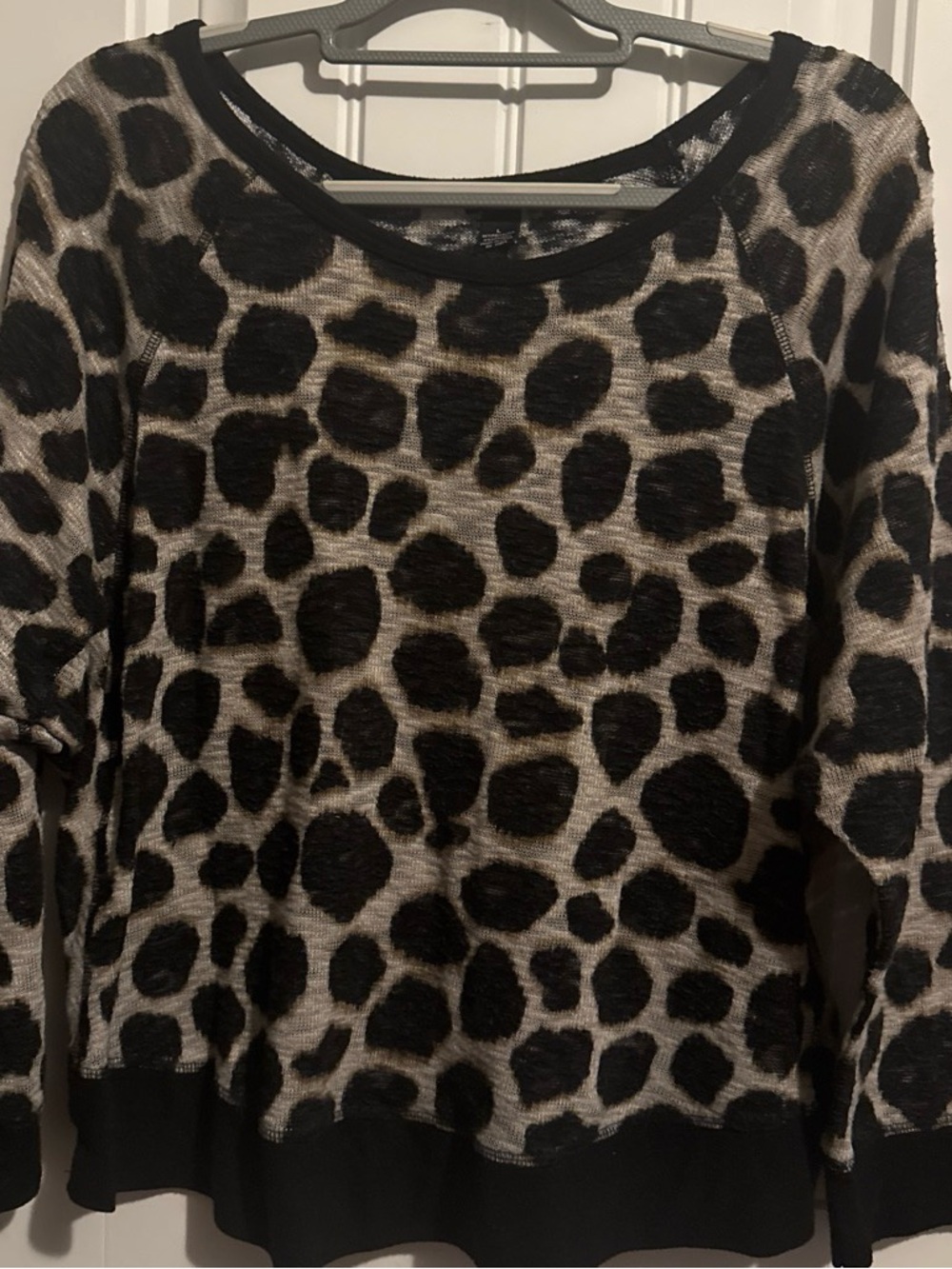 Animal Print Long Sleeve Women's Top in Black and Taupe